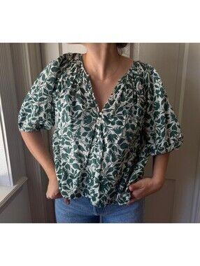 The Great green floral puff-sleeve blouse size 1